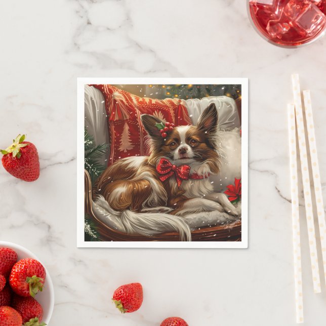 Serviette En Papier Fête de Noël de chien de Papillon (En situation)