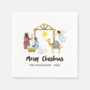 Serviette En Papier Fête de Noël de la Nativité aquarelle