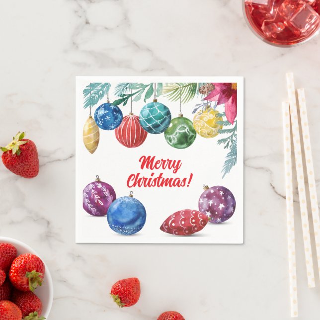 Serviette En Papier Fête de Noël de l'échange d'ornements d'aquarelle (En situation)