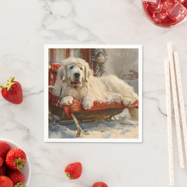 Serviette En Papier Fête de Noël des Chiens des Pyrénées (En situation)