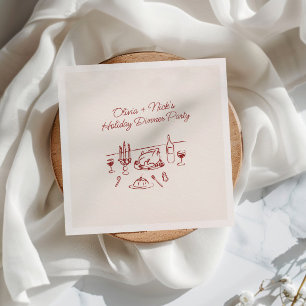 Serviette En Papier Fête de Noël dessinée à la main en rouge capricieu