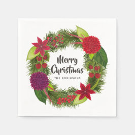 Serviette En Papier Fête de Noël Floral Aquarelle