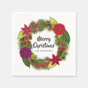 Serviette En Papier Fête de Noël Florale Aquarelle