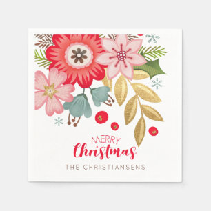 Serviette En Papier Fête de Noël florale personnalisée