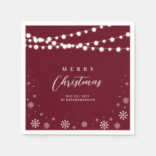 Serviette En Papier Fête de Noël lumières rouges et blanches Joyeux No