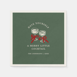 Serviette En Papier Fête de Noël rétro verte Cocktail Little