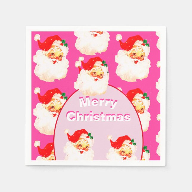 Serviette En Papier Fête de Noël Santa Claus Rose (Devant)