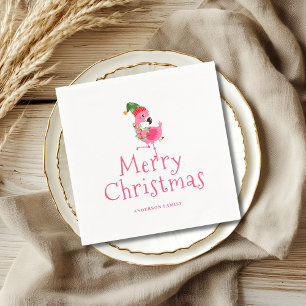 Serviette En Papier Fête de Noël tropicale Flamant rose rose