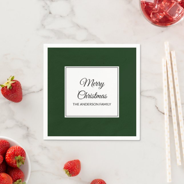 Serviette En Papier Fête de Noël vert foncé foncé (En situation)