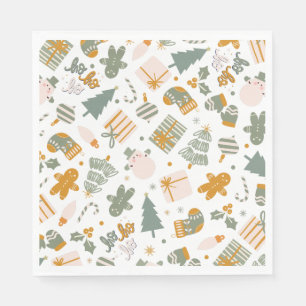 Serviette En Papier Fête de Noël Verte et Dorée