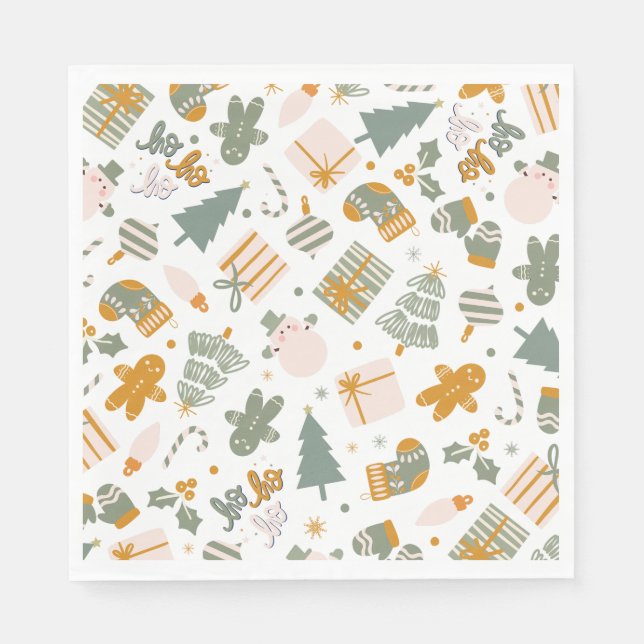 Serviette En Papier Fête de Noël Verte et Dorée (Devant)
