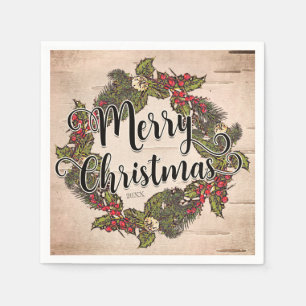 Serviette En Papier Fête de Noël Vintage Rustique en Bouleau