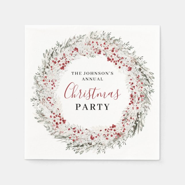 Serviette En Papier Fête de Noël Watercolor Wreath (Devant)