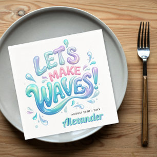 Serviette En Papier Fête de piscine holographique aux vagues bleues ir