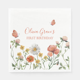 Serviette En Papier fête de premier anniversaire du fleur sauvage