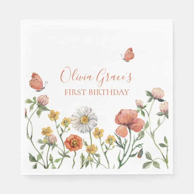 Serviette En Papier fête de premier anniversaire du fleur sauvage (Devant)