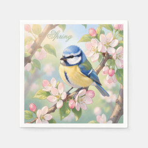 Serviette En Papier Fête de printemps personnalisée Mésange bleue sur 