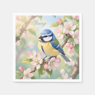 Serviette En Papier Fête de printemps personnalisée Mésange bleue sur 