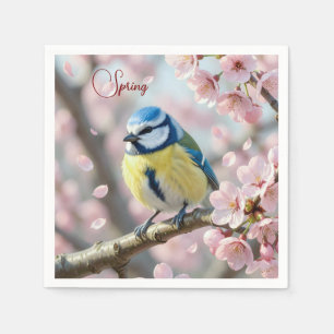 Serviette En Papier Fête de printemps personnalisée Mésange bleue sur 