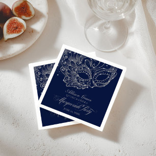 Serviette En Papier Fête de Quinceañera Mascarade Argent Bleu