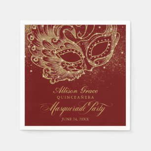 Serviette En Papier Fête de Quinceañera Mascarade Or Bourgogne