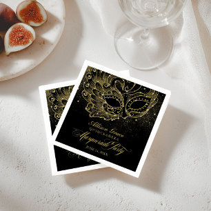 Serviette En Papier Fête de Quinceañera Masquée Or Noir