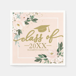 Serviette En Papier Fête de remise des diplômes Fleurs Rose pastel Pro