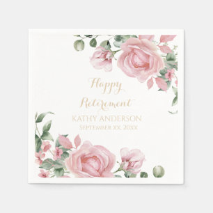 Serviette En Papier Fête de retraite à fleurs roses