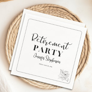 Serviette En Papier Fête de retraite à la typographie florale simple