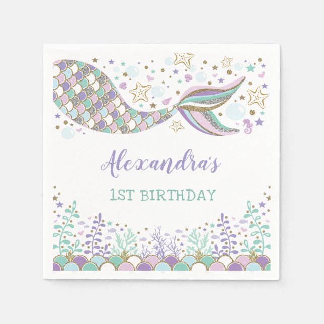 Serviette En Papier Fête de sirène lunatique Anniversaire sous la mer (Devant)