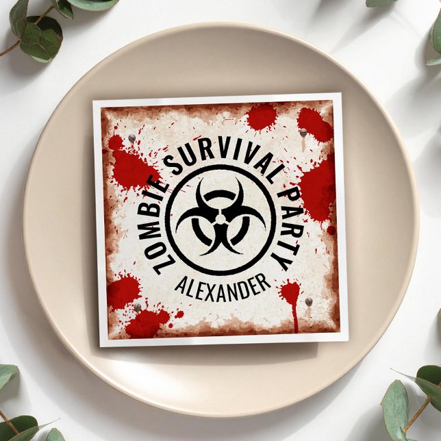 Serviette En Papier Fête de survie Zombie avec un signe rouillé et du  (Créateur téléchargé)