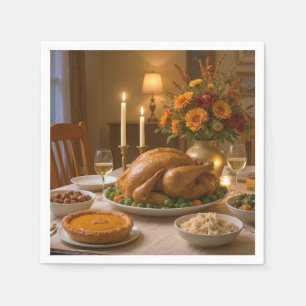 Serviette En Papier Fête de Thanksgiving à la dinde avec des bougies