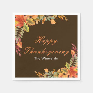 Serviette En Papier Fête de Thanksgiving aux feuilles d'automne rustiq