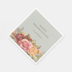 Serviette En Papier Fête de Thanksgiving de la frontière florale autom