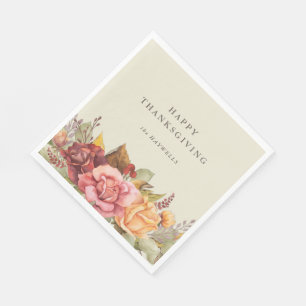 Serviette En Papier Fête de Thanksgiving de la frontière florale autom
