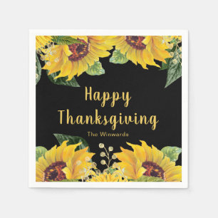 Serviette En Papier Fête de Thanksgiving Élégante Tournesols et Feuill