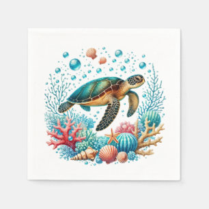Serviette En Papier Fête de tortue de mer de plage mignonne