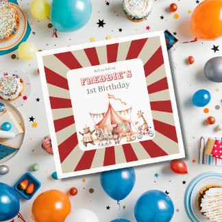 Serviette En Papier Fête d'enfants cirque amusante rouge et blanche