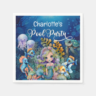 Serviette En Papier Fête d'enfants piscine sirène