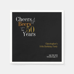 Serviette En Papier Fête des 50 ans Cheers and Beers Party Noir Or