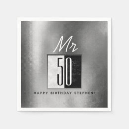 Serviette En Papier Fête des 50 ans noir et argent