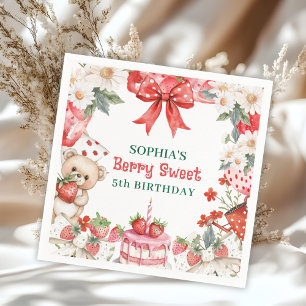 Serviette En Papier Fête des 5 ans sucrée aux fraises vintage