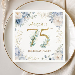 Serviette En Papier Fête des 75 ans Élégante Fleur Bleu Poussiéreux