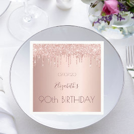 Serviette En Papier fête des 90 ans rose gold paillettes 90 ans