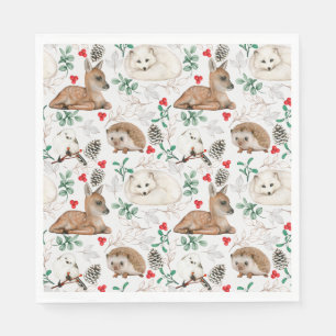 Serviette En Papier Fête des bois Animaux, thème de la neige hivernale
