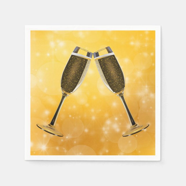 Serviette En Papier Fête des Lunettes de Champagne sur l'or mousseux (Devant)