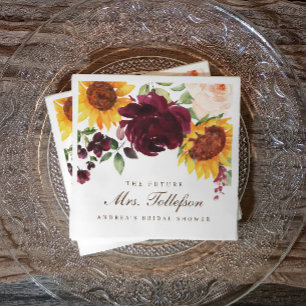 Serviette En Papier Fête des mariées Automne Tournesol Rose Vin Bourgo