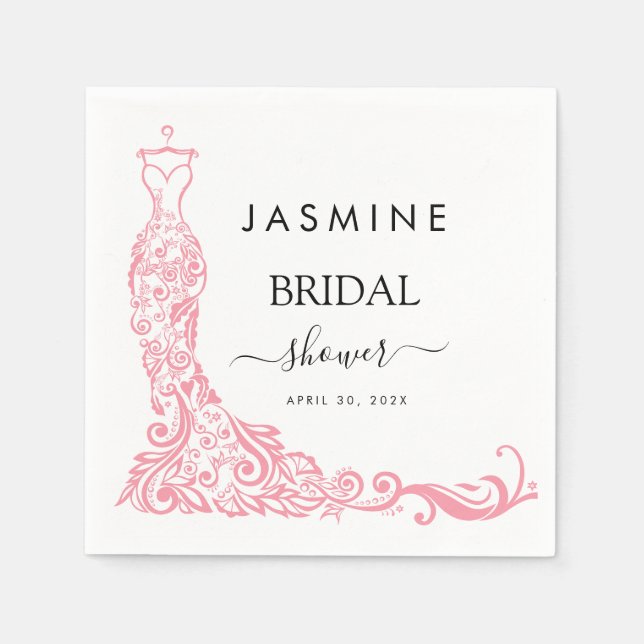 Serviette En Papier Fête des mariées blanche et rose élégant (Devant)