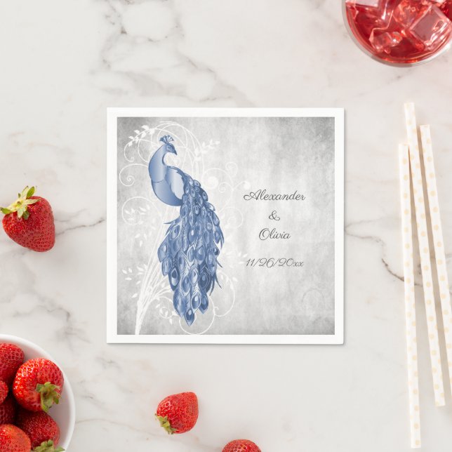 Serviette En Papier Fête des mariées bleu Peacock (En situation)