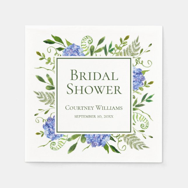 Serviette En Papier Fête des mariées Blue Hydrangeas (Devant)